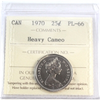 1970 Canada 25-cents ICCS Certified PL-66 Heavy Cameo