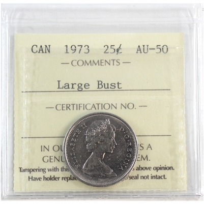 1973 Large Bust Canada 25-cents ICCS Certified AU-50