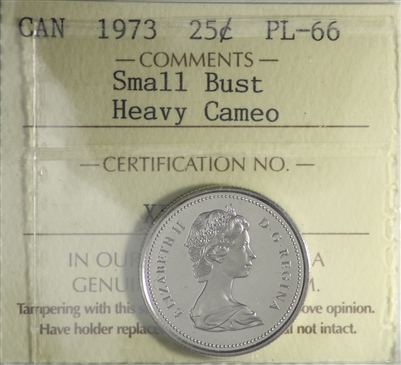 1973 Small Bust Canada 25-cents ICCS Certified PL-66 Heavy Cameo