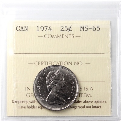 1974 Canada 25-cents ICCS Certified MS-65