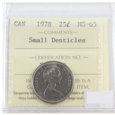 1978 Small Denticles Canada 25-cents ICCS Certified MS-65