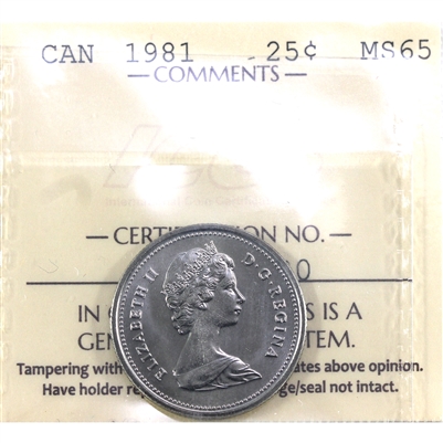 1981 Canada 25-cents ICCS Certified MS-65