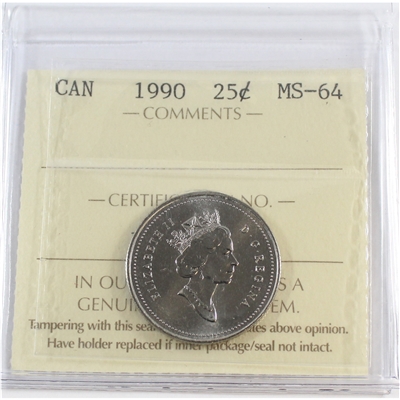 1990 Canada 25-cents ICCS Certified MS-64