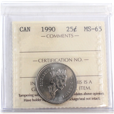 1990 Canada 25-cents ICCS Certified MS-65