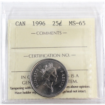 1996 Canada 25-cents ICCS Certified MS-65
