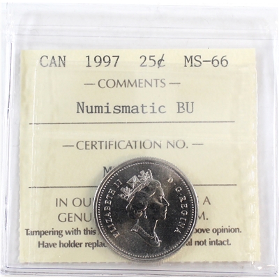 1997 Canada 25-cents ICCS Certified MS-66 Numismatic BU