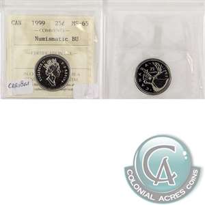 1999 Caribou Canada 25-cents ICCS Certified MS-65 Numismatic BU