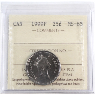 1999P Caribou Canada 25-cents ICCS Certified MS-65