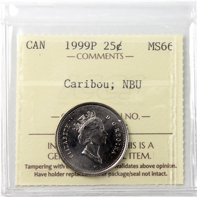 1999P Caribou Canada 25-cents ICCS Certified MS-66 NBU
