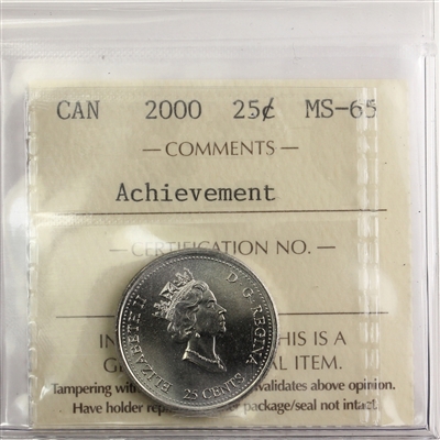 2000 Achievement Canada 25-cents ICCS Certified MS-65