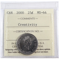 2000 Creativity Canada 25-cents ICCS Certified MS-64