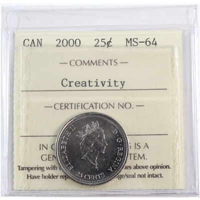 2000 Creativity Canada 25-cents ICCS Certified MS-64