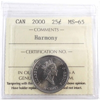 2000 Harmony Canada 25-cents ICCS Certified MS-65