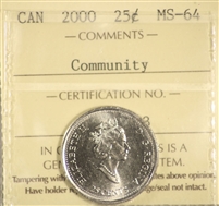 2000 Community Canada 25-cents ICCS Certified MS-64