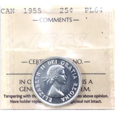 1955 Canada 25-cents ICCS Certified PL-64