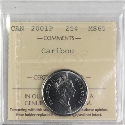 2001P Caribou Canada 25-cents ICCS Certified MS-65