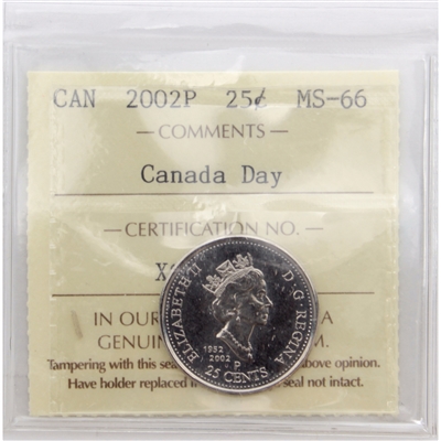 2002P Canada Day 25-cents ICCS Certified MS-66
