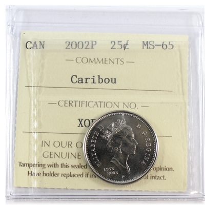 2002P Caribou Canada 25-cents ICCS Certified MS-65