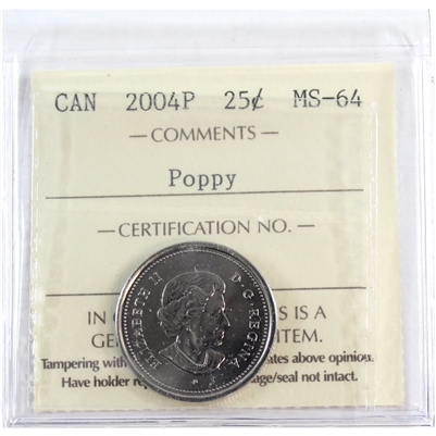 2004P Poppy Canada 25-cents ICCS Certified MS-64