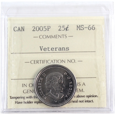 2005P Veterans Canada 25-cents ICCS Certified MS-66
