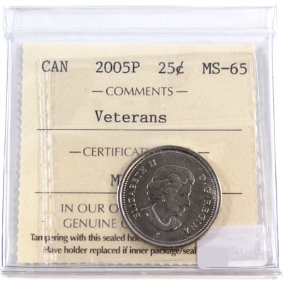 2005P Veterans Canada 25-cents ICCS Certified MS-65