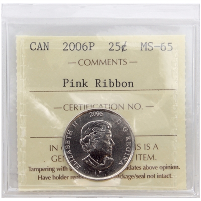 2006P Pink Ribbon Canada 25-cents ICCS Certified MS-65