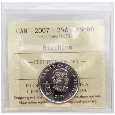 2007 Biathlon Canada 25-cents ICCS Certified MS-66