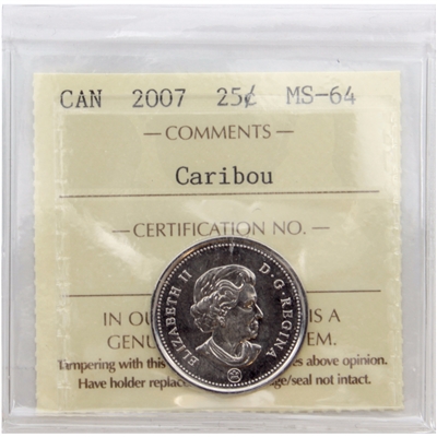 2007 Caribou Canada 25-cents ICCS Certified MS-64