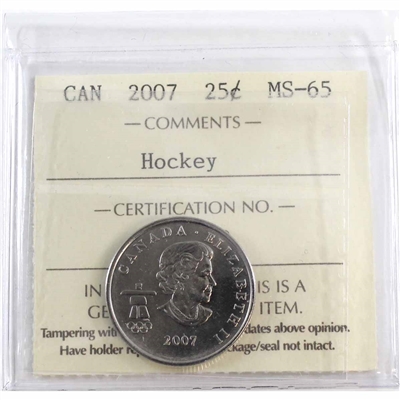 2007 Hockey Canada 25-cents ICCS Certified MS-65