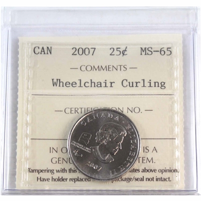 2007 Wheelchair Curling Canada 25-cents ICCS Certified MS-65