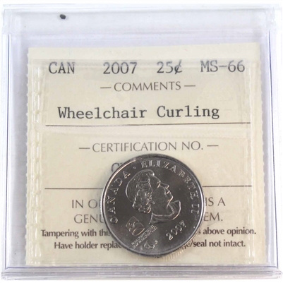 2007 Wheelchair Curling Canada 25-cents ICCS Certified MS-66