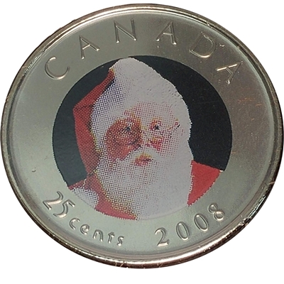 2008 Coloured Santa Canada 25-cents Proof Like