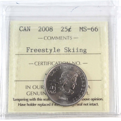 2008 Freestyle Skiing Canada 25-cents ICCS Certified MS-66