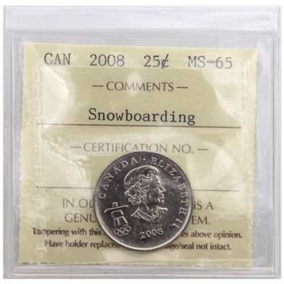 2008 Snowboarding Canada 25-cents ICCS Certified MS-65