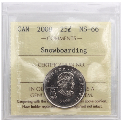 2008 Snowboarding Canada 25-cents ICCS Certified MS-66