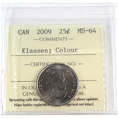 2009 Coloured Cindy Klassen Canada 25-cents ICCS Certified MS-64