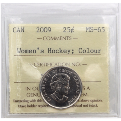 2009 Women's Hockey Coloured Canada 25-cents ICCS Certified MS-65