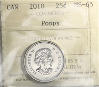 2010 Poppy Canada 25-cents ICCS Certified MS-65