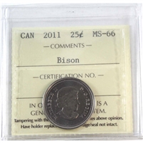 2011 Bison Canada 25-cents ICCS Certified MS-66