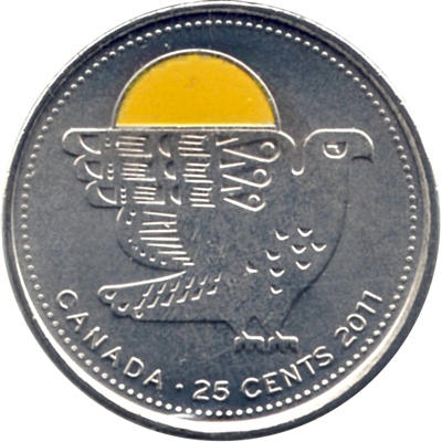 2011 Coloured Peregrine Falcon Canada 25-cents Brilliant UNC. (MS-63)