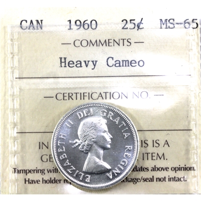 1960 Canada 25-cents ICCS Certified MS-65 Heavy Cameo