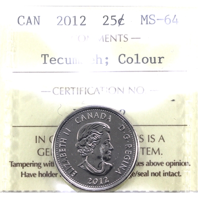 2012 Tecumseh Coloured Canada 25-cents ICCS Certified MS-64