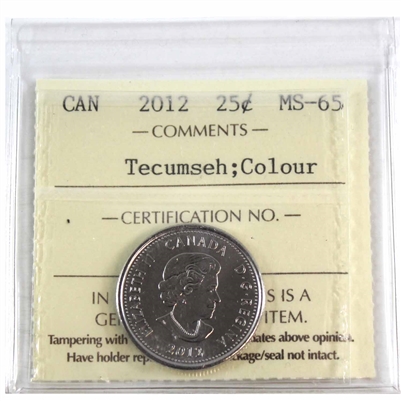 2012 Tecumseh Coloured Canada 25-cents ICCS Certified MS-65