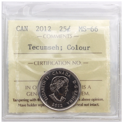 2012 Tecumseh Coloured Canada 25-cents ICCS Certified MS-66