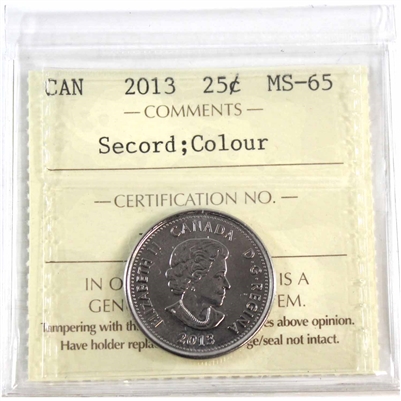 2013 Secord Coloured Canada 25-cents ICCS Certified MS-65