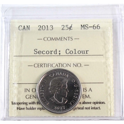 2013 Secord Coloured Canada 25-cents ICCS Certified MS-66