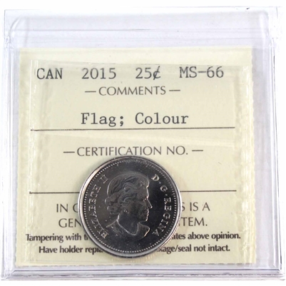 2015 Coloured Flag Canada 25-cents ICCS Certified MS-66