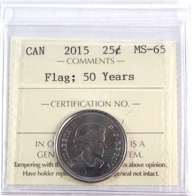 2015 Flag Canada 25-cents ICCS Certified MS-65
