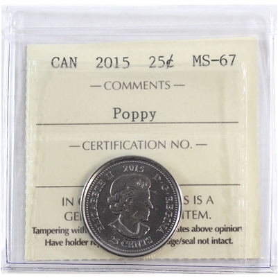 2015 Poppy Canada 25-cents ICCS Certified MS-67