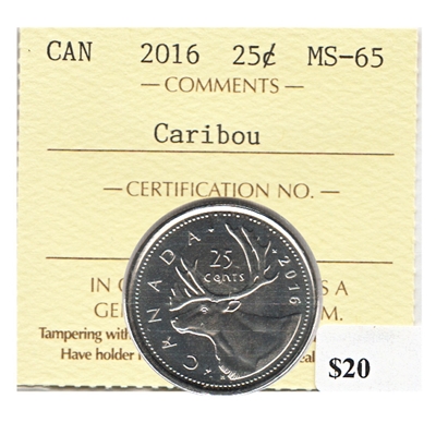 2016 Caribou Canada 25-cents ICCS Certified MS-65